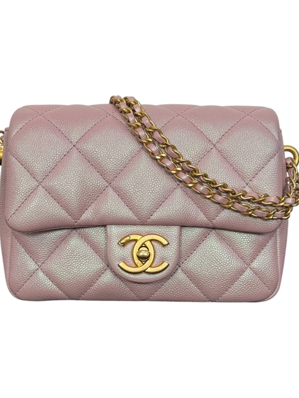 CHANEL Quilted caviar Mini Flap Crossbody iredecient purple with Gold Hardware